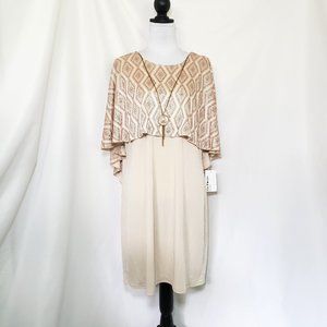 Retro 70s Inspired Sheath Dress with Gold Glittery Cape NWT from Enfocus Studio